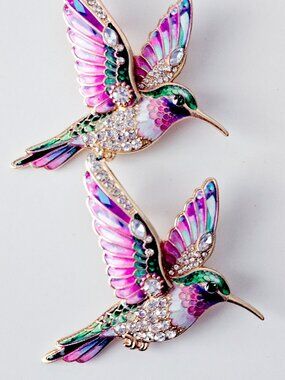 Vibrant Enamel & Rhinestone Hummingbird Brooch